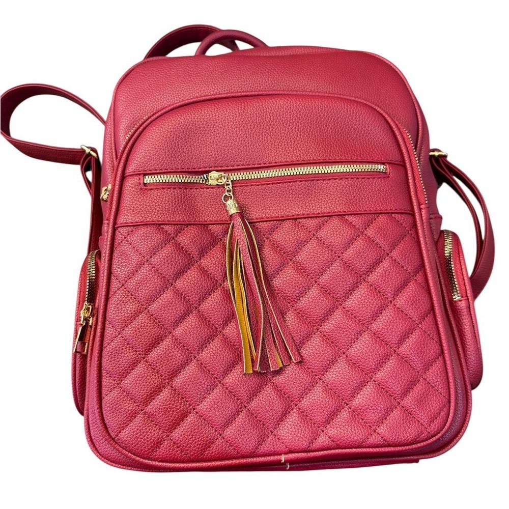 Red Quilted Mommy And Me Backpack Nesting 3 Pieces‎ Vegan Leather PETA Approved